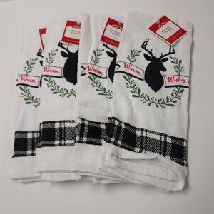 HOLIDAY TIME WHITE BLACK RAINDEERS KITCHEN TOWELS FOR HOLIDAYS SZ:15”x 24” NWT